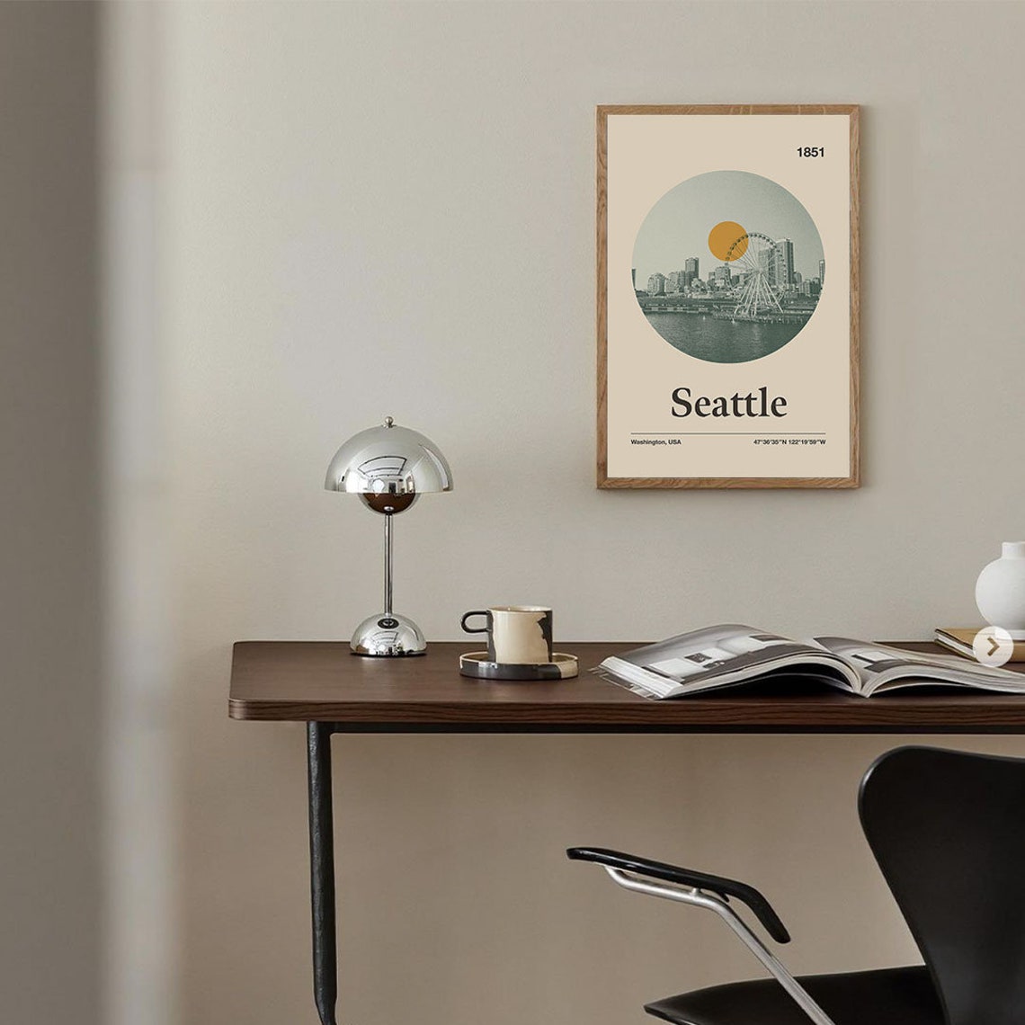 Seattle City Poster Minimalist Art Print City Poster Mid Century Poster Travel Print Art Retro City Poster Washington Poster - Image 4