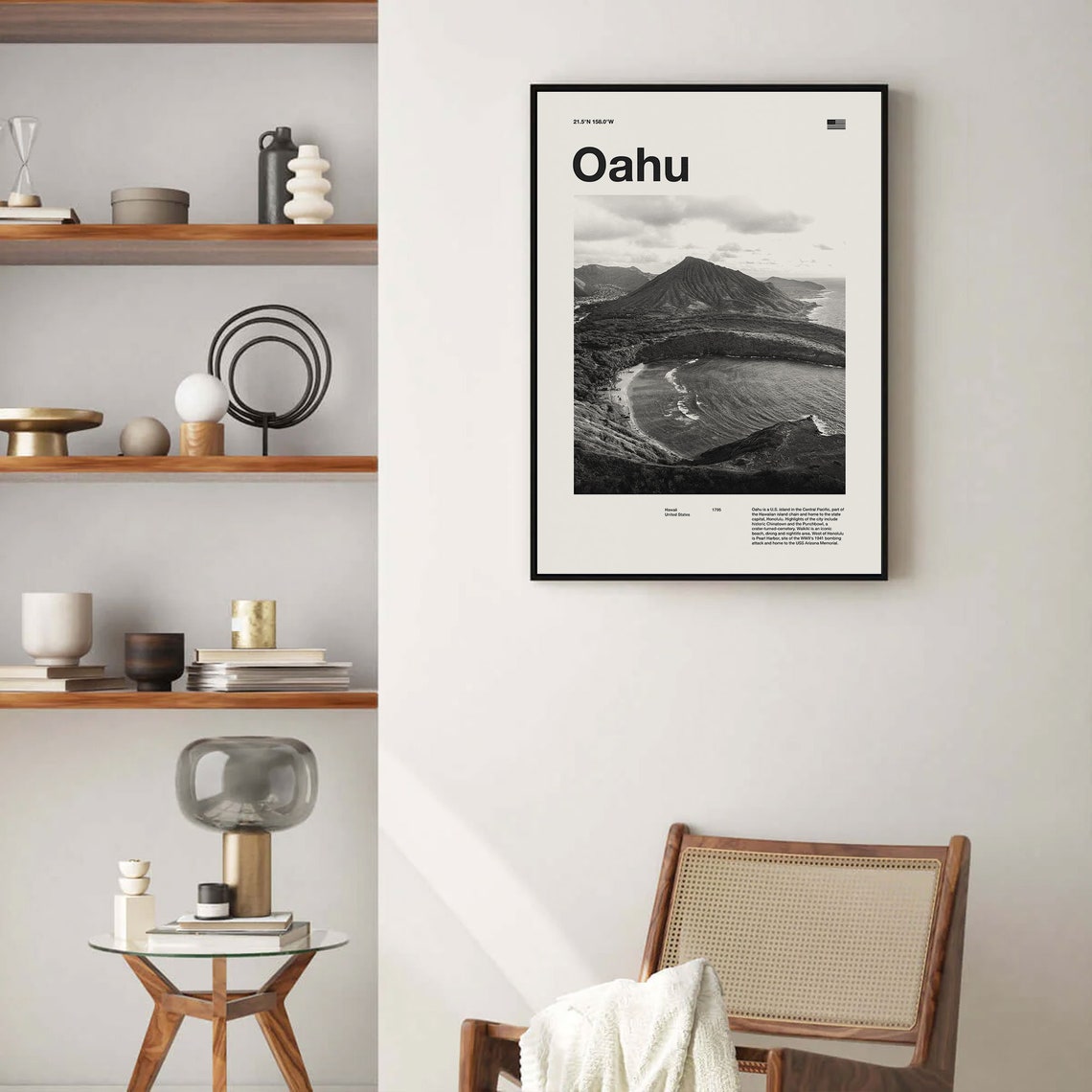Oahu Hawaii Black And White Island Photo Minimalist Travel Poster - Image 2