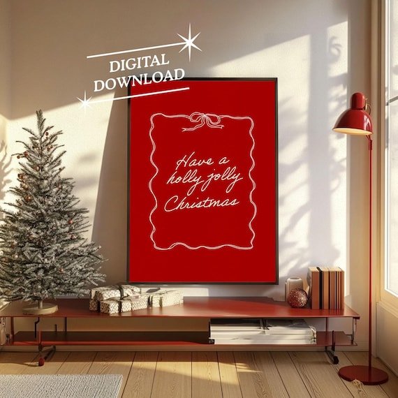 Have A Holly Jolly Christmas Red Script Vintage Quote Art Poster