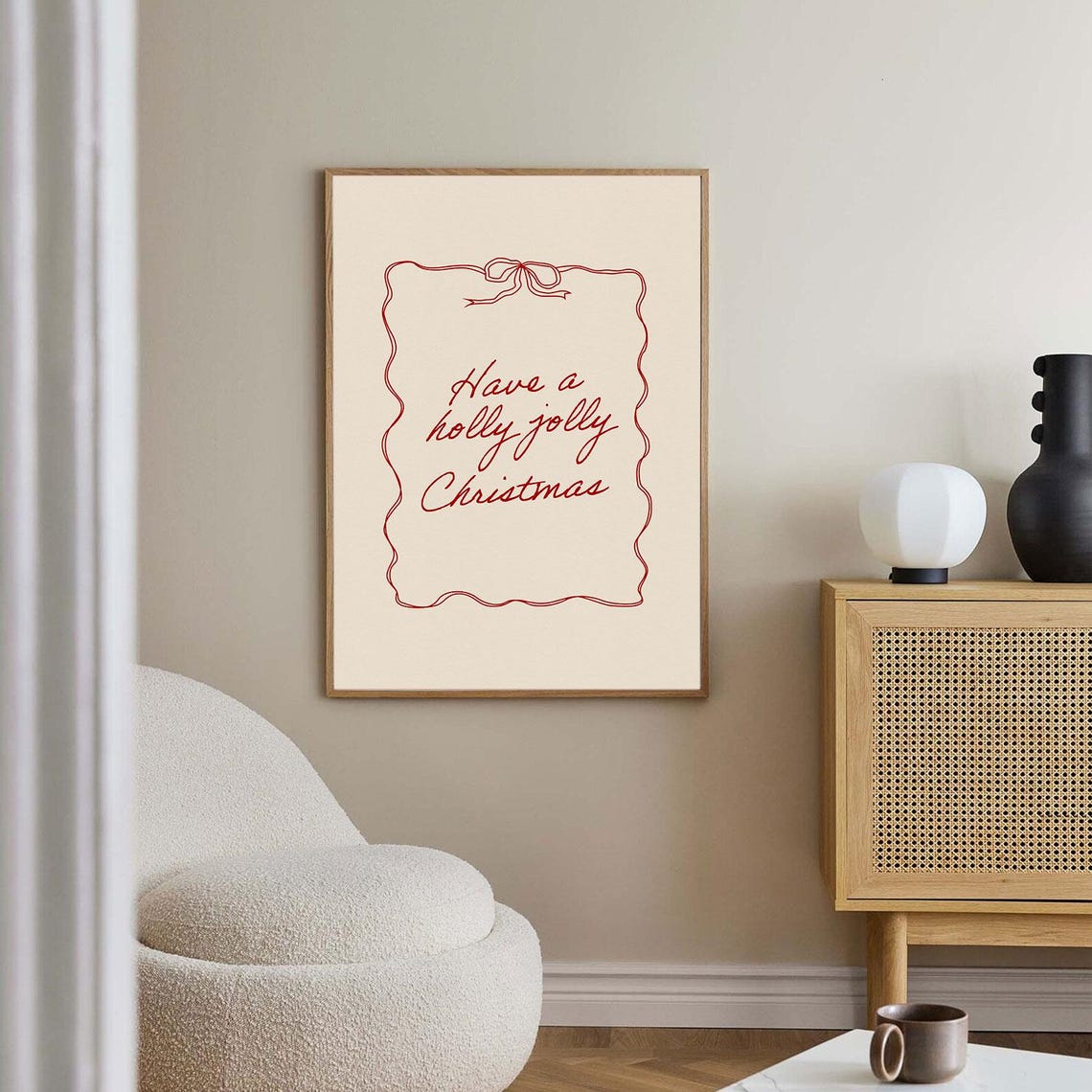 Have A Holly Jolly Christmas Cream Script Bow Frame Art Poster - Image 2