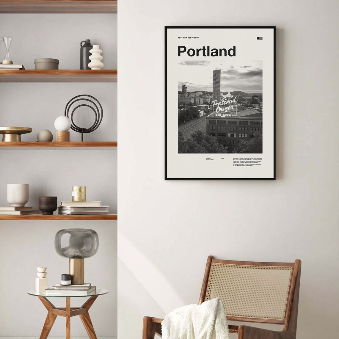 Portland Oregon Old Town Mid Century Black and White Photo Poster - Image 3