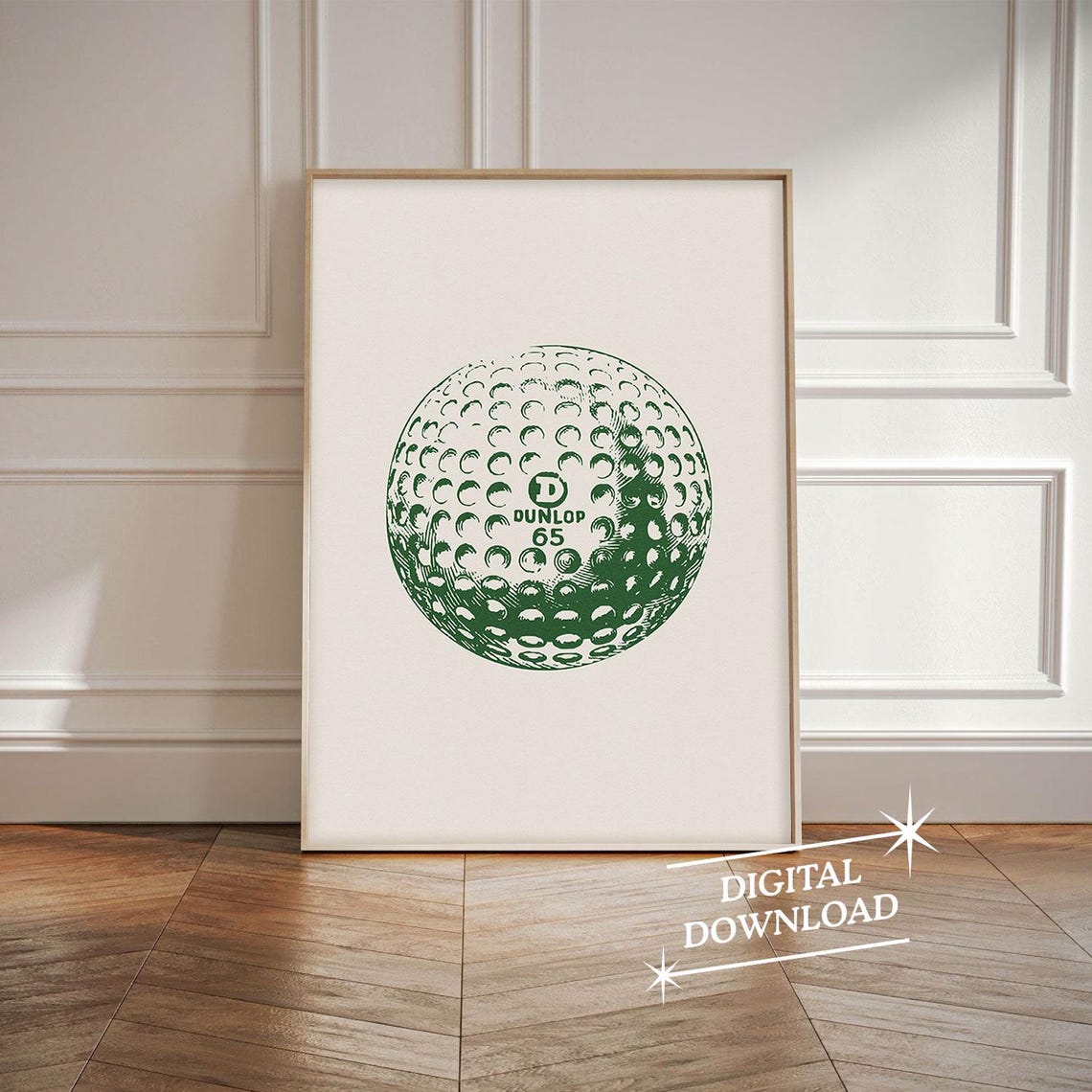Dunlop 65 Golf Ball Green Line Art Vintage Golfing Poster Decor