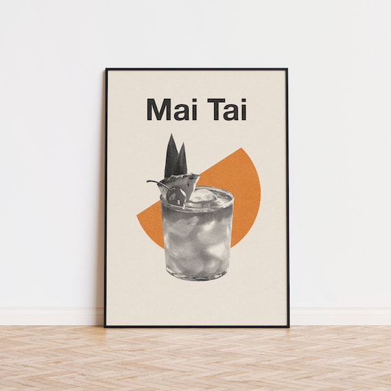 Mai Tai Minimalist Tiki Cocktail Retro Bar Kitchen Art Print