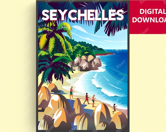 Seychelles Poster Africa Poster Tropical Travel Print Africa Wall Art Beach Poster Art Unframed