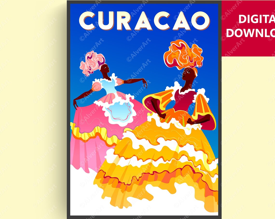 Curacao Carnival Dancers Colorful Dresses Island Culture Poster