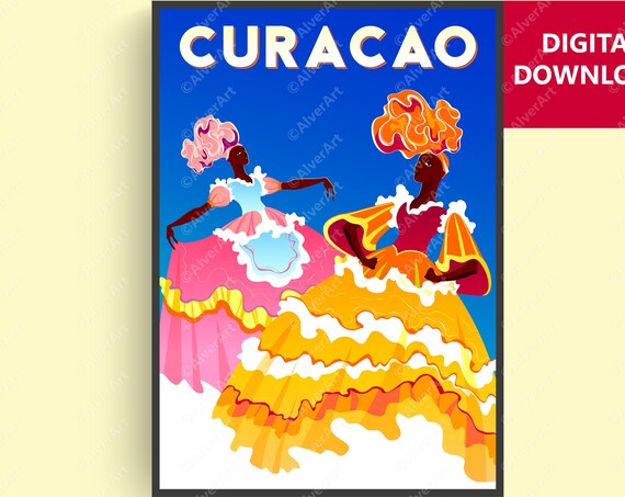 Curacao Poster Caribbean Print Tropical Travel Print Caribbean Women Wall Art Art Unframed
