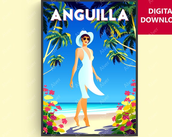 Caribbean Print Anguilla Poster Tropical Travel Print Caribbean Wall Art Beach Poster Art Unframed
