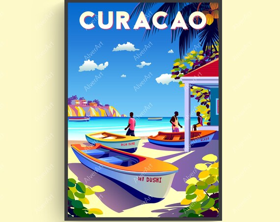 Curacao Poster Caribbean Print Tropical Travel Print Caribbean Wall Art Beach Poster Unframed