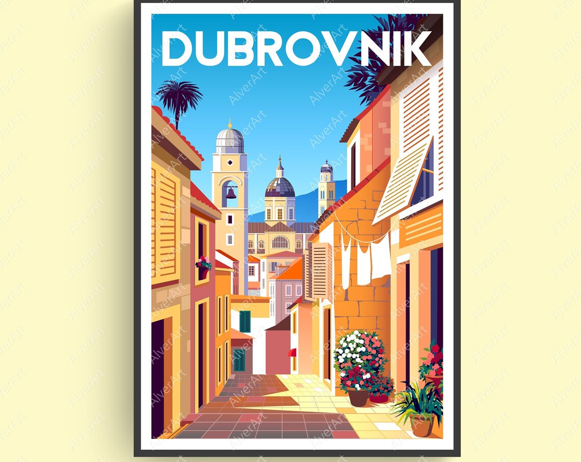 Dubrovnik Croatia Old Town Street Church Towers Rooftops Poster
