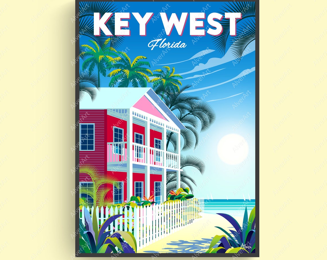 Key West Florida Colorful House Picket Fence Palm Beach Poster