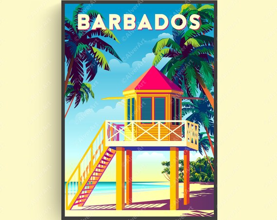 Barbados Poster Caribbean Poster Tropical Print Caribbean Travel Print Caribbean Wall Art Unframed