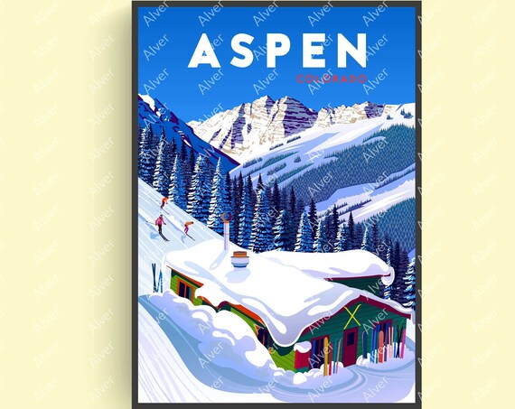 Aspen Poster Colorado Poster Colorado Wall Art Ski Mountain Print Unframed