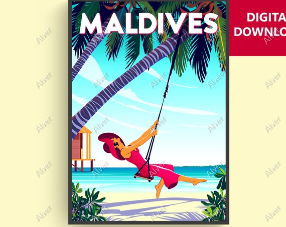 Maldives Poster Asia Poster Tropical Travel Print Maldives Wall Art Beach Poster Art Unframed