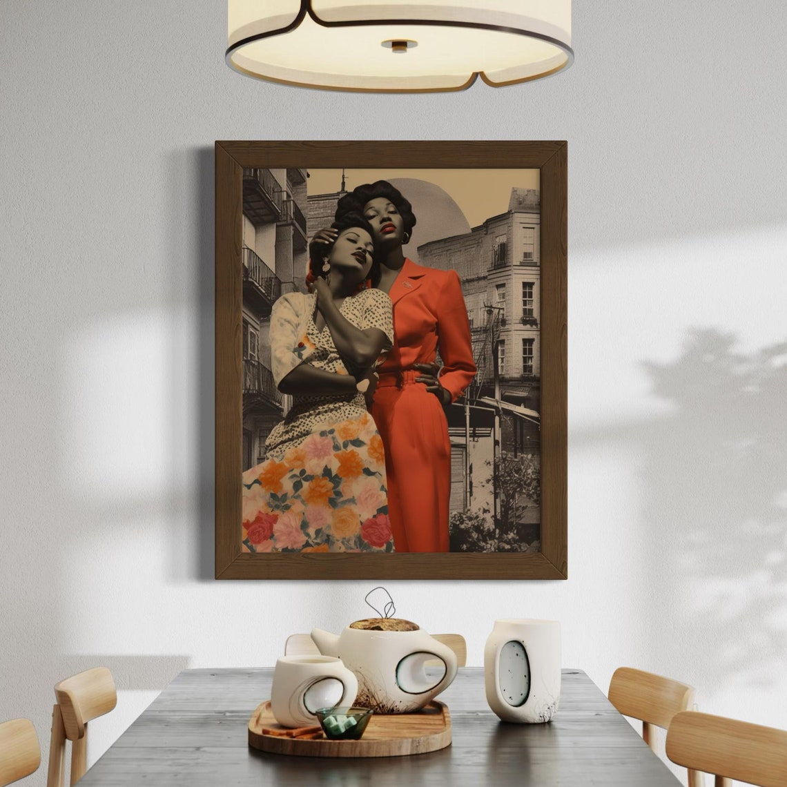 Black Lesbian Art Vintage Black Women Portrait Art Retro Urban Wall Art Of Feminine Friendship Lgbtq Artwork