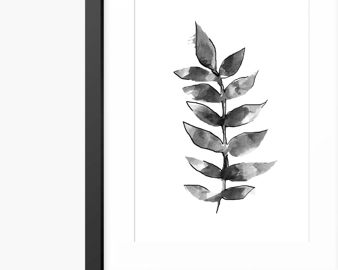Black And White Watercolor Fern Leaf Sprig Botanical Art Poster - Image 2