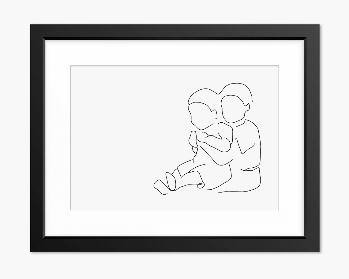 Brothers Print New Brother Gift Brother Drawing Family Print Family Drawing Sibling Print Brother Art Mothers Day Gift Line Art