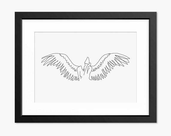 Angel Wings Print Boho Bohemian Print Line Drawing Line Art Angel Wall Art Angel Wall Decor Abstract Art Illustration Gift Wall Art