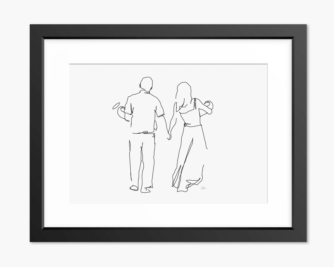 Loving Parents with Two Angel Baby Halos Memorial Line Art Poster