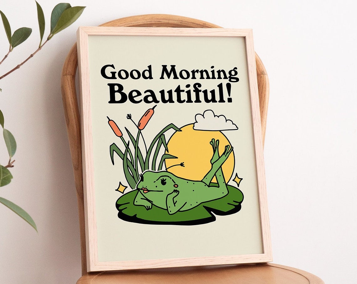 Good Morning Beautiful Pinup Frog Lily Pad Retro Funny Poster - Image 3