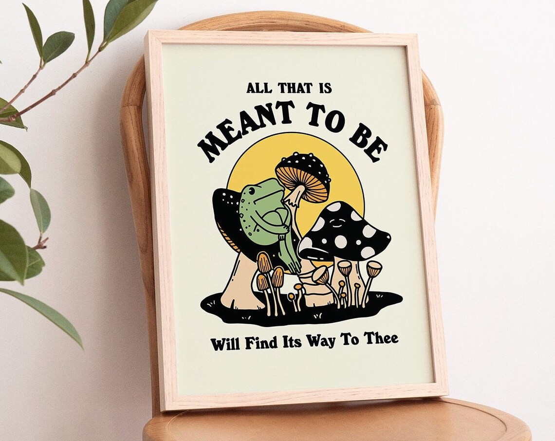 All That Is Meant To Be Frog Hugging Mushroom Retro Wall Poster - Image 3