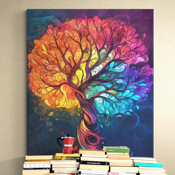 Bold Art Tree Of Life Print Vibrant Abstract Botanical Art Unframed Colorful Wall Decor Spiritual Theme Interiors