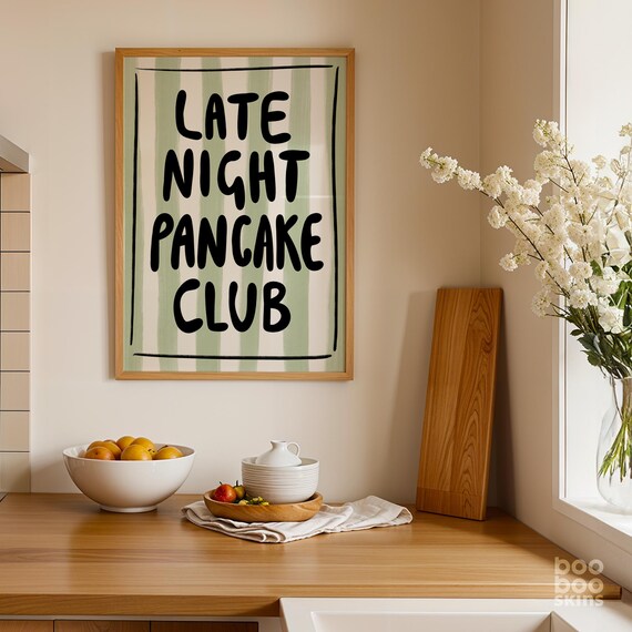Late Night Pancake Club Bold Hand Lettered Kitchen Decor Poster