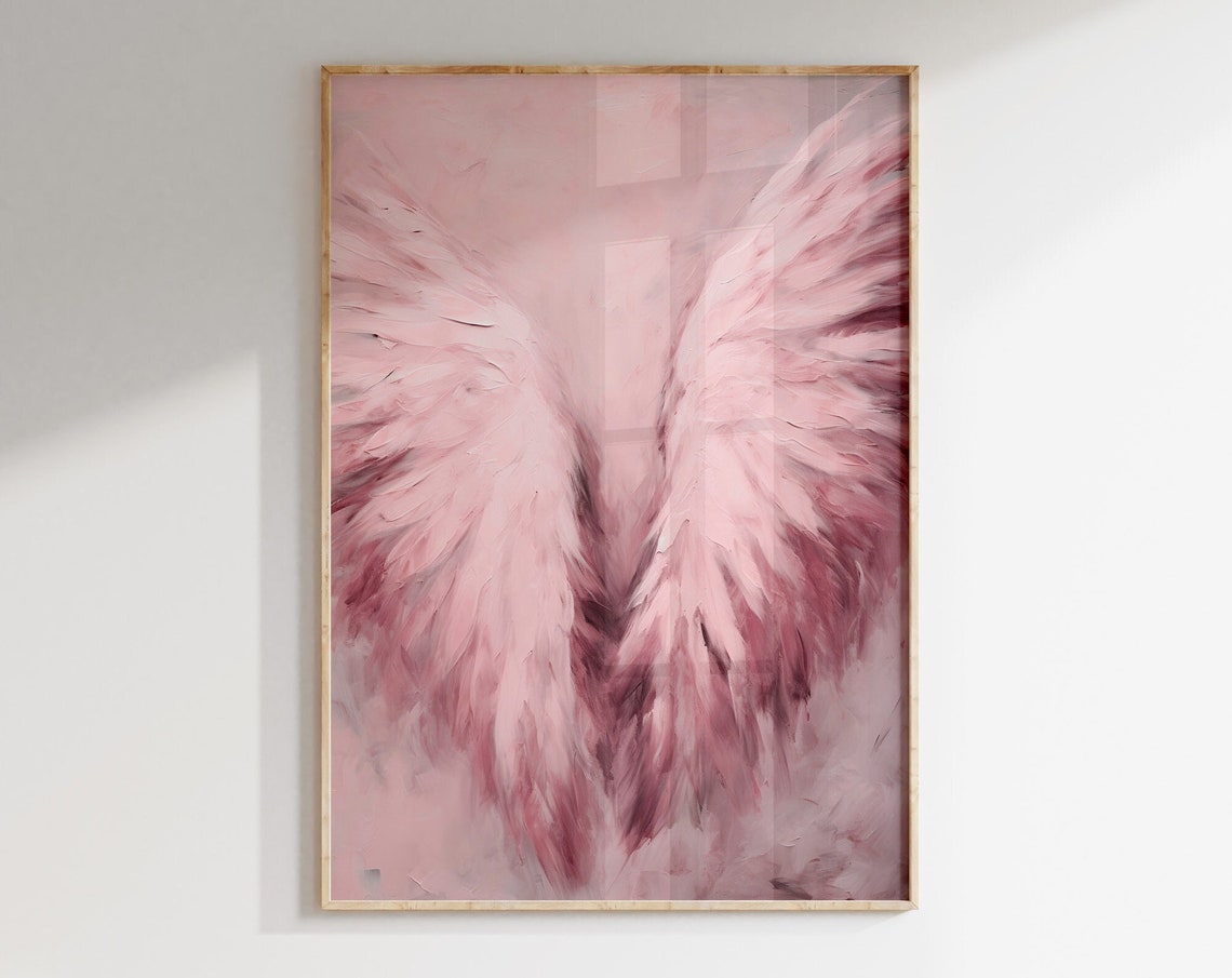 Pink Angel Wings Poster, Vintage Celestial Decor