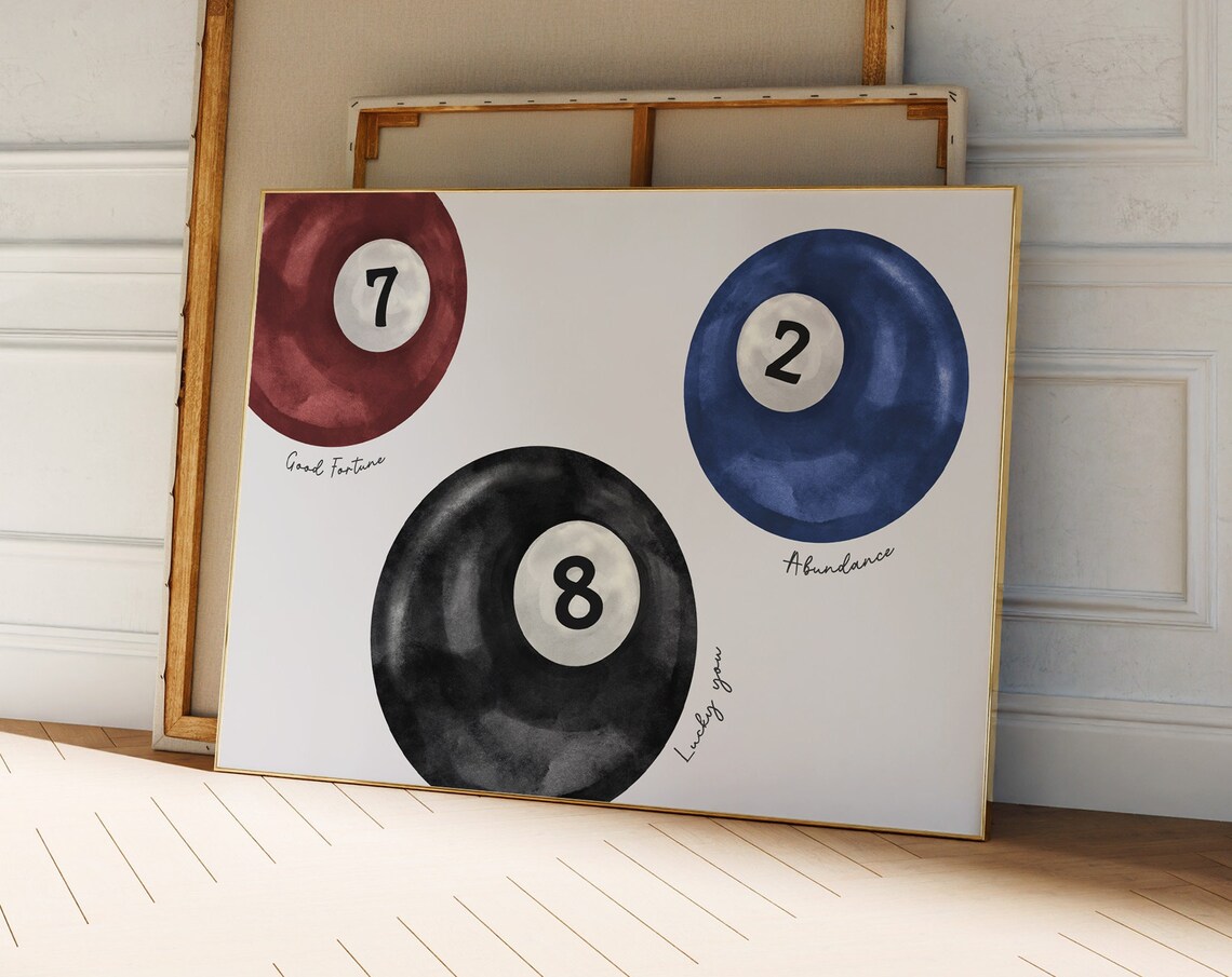 Watercolor Pool Balls Good Fortune Abundance Lucky Art Print