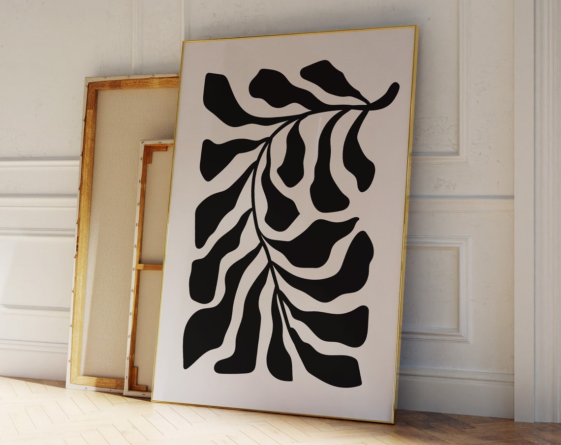 Black and White Abstract Botanical Leaf Branch Minimalist Poster