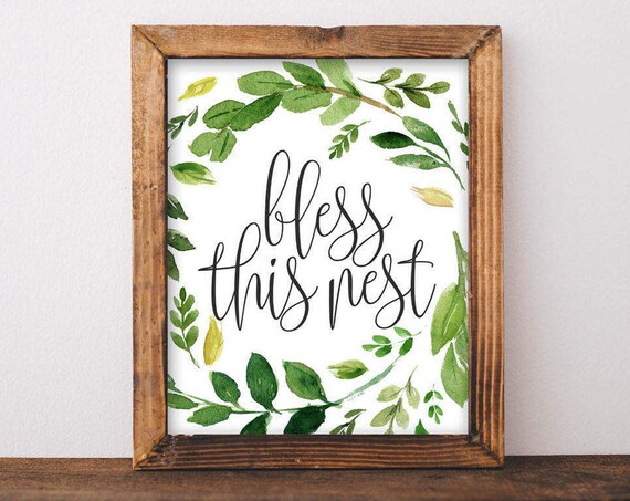 Bless This Nest Green Wreath Farmhouse Quote Wall Decor Poster