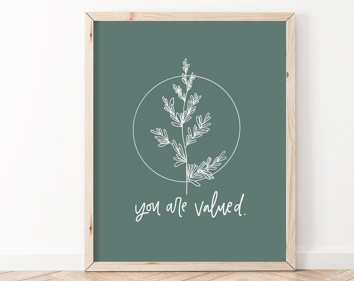 You Are Valued Botanical Line Art Affirmation Sage Green Poster