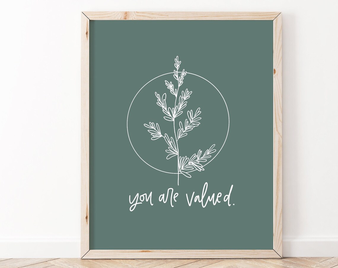 You Are Valued Mental Health Poster Positive Affirmations Wall Art Affirmation Motivational Therapy Office Decor
