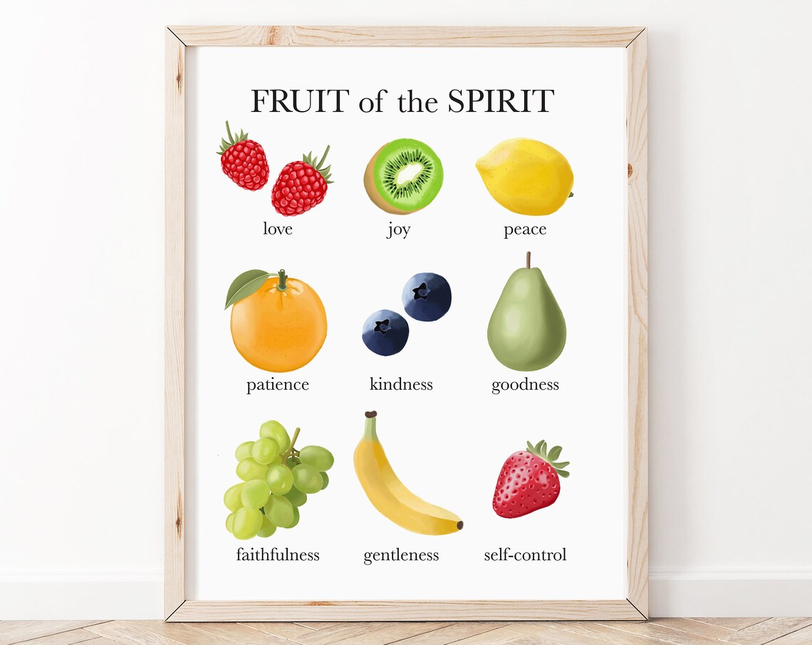 Fruit Of The Spirit Watercolor 3x3 Grid Love Joy Peace Christian Wall Art