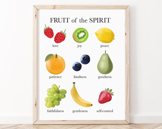 Fruit Of The Spirit Watercolor 3x3 Grid Love Joy Peace Christian Wall Art