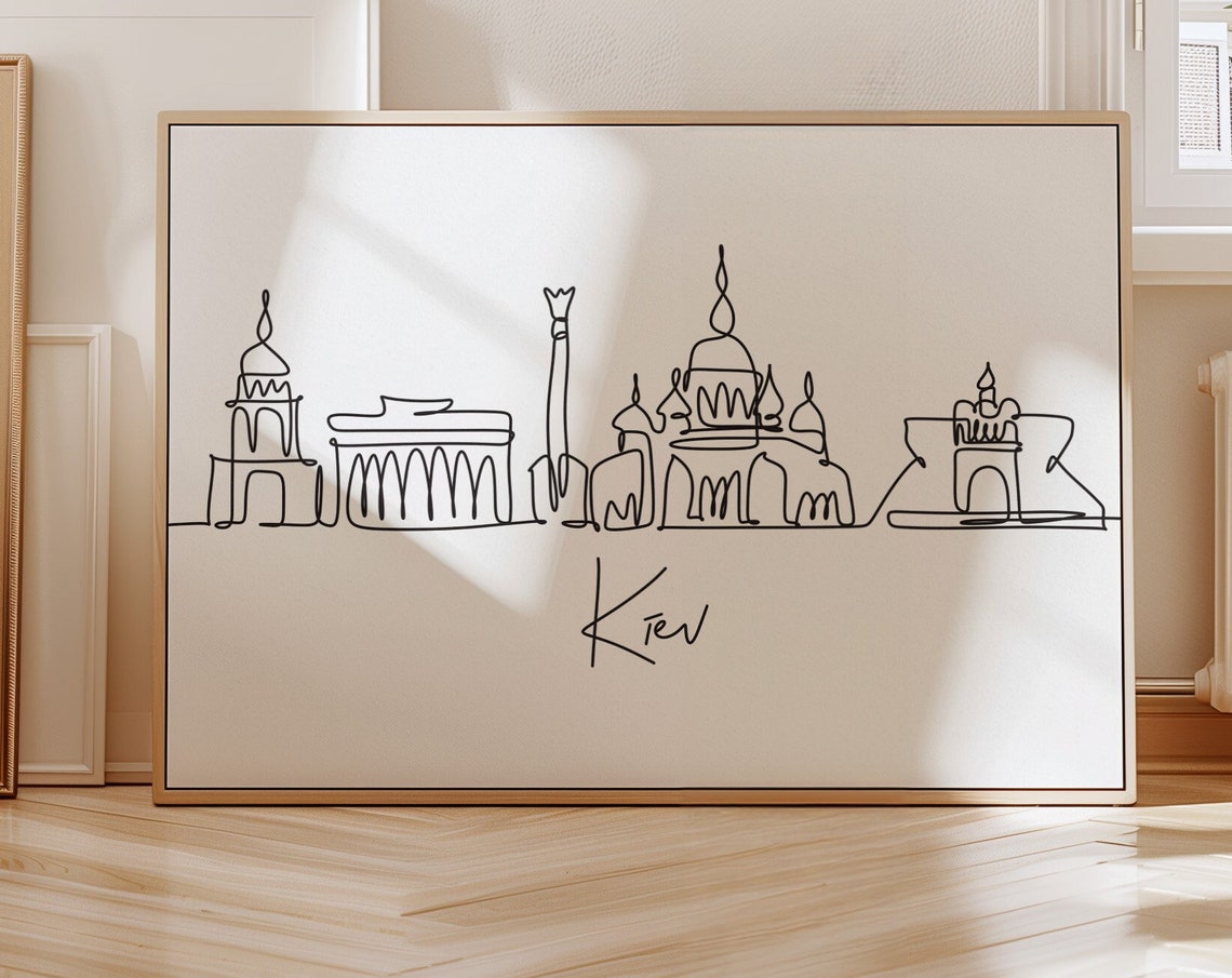 Kiev Skyline Horizontal City Skyline Art Instant Kiev Decor Travel Wall Art Wall Art