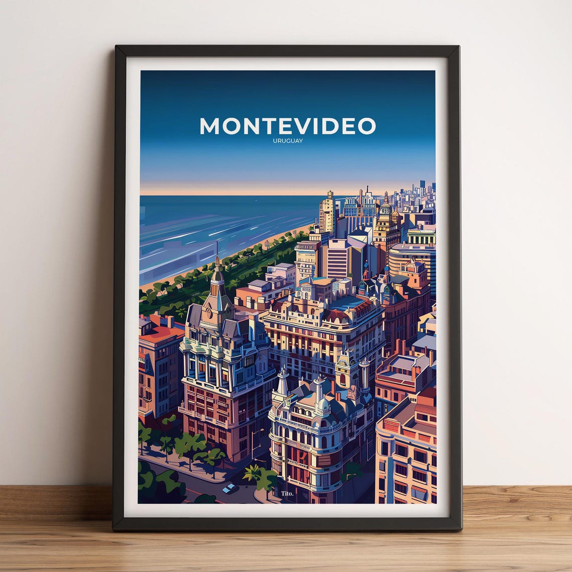 Montevideo Uruguay Coastal City Aerial Full Bleed Travel Poster