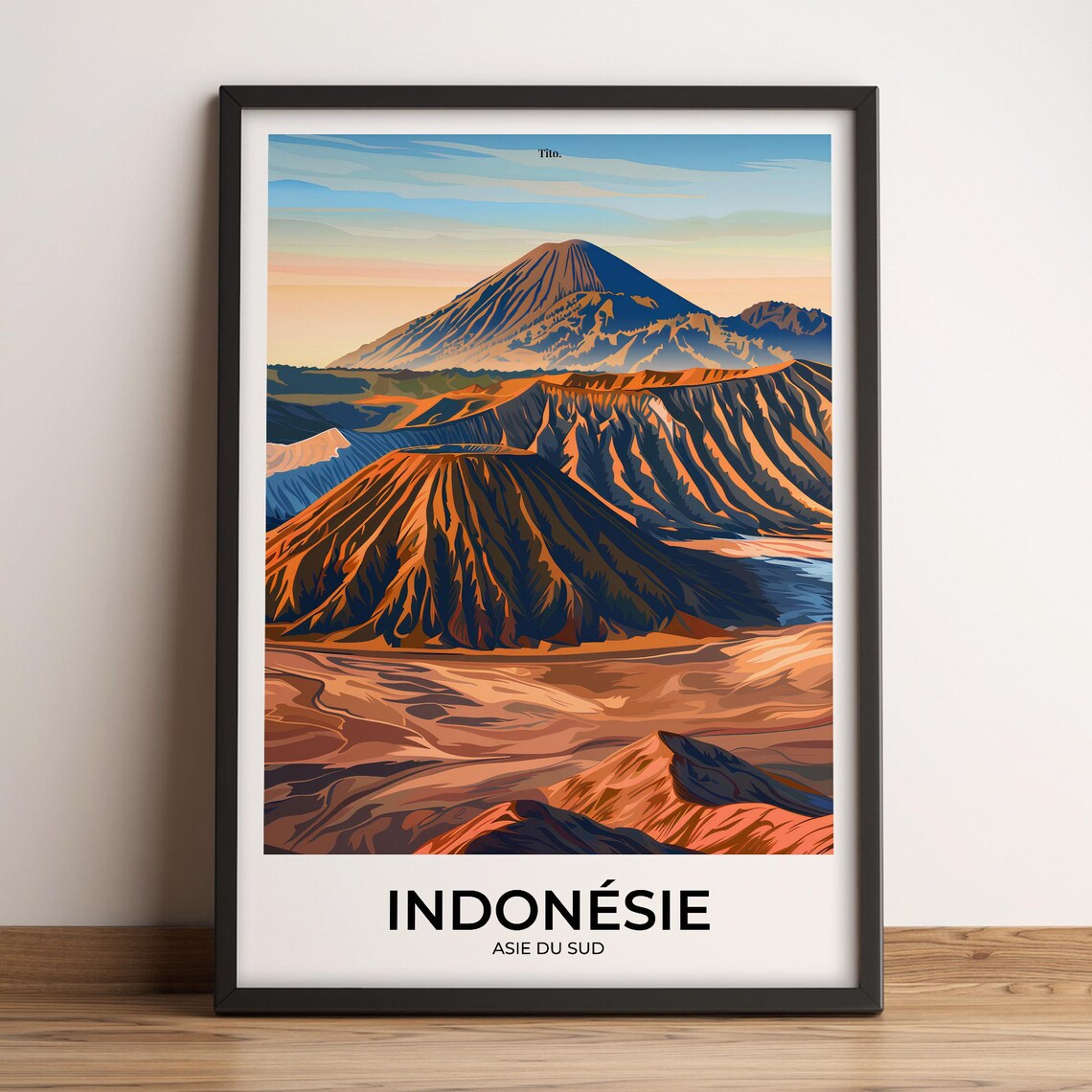 Indonesia Mount Bromo Volcano Sunrise Vintage Travel Poster Art