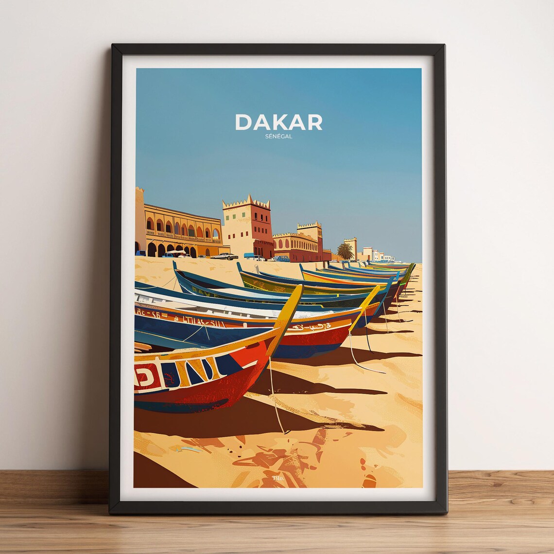 Dakar Senegal Colorful Fishing Boats Beach Travel Poster Artwork