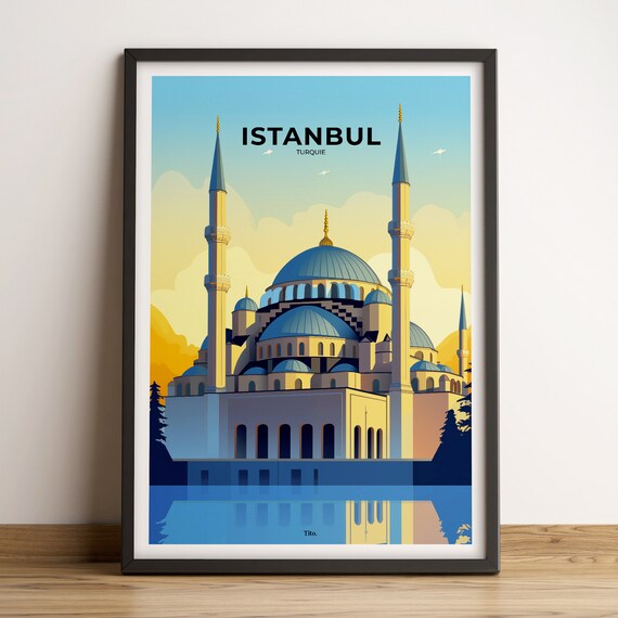 Istanbul Turkey Blue Mosque Minarets Golden Sunset Travel Poster