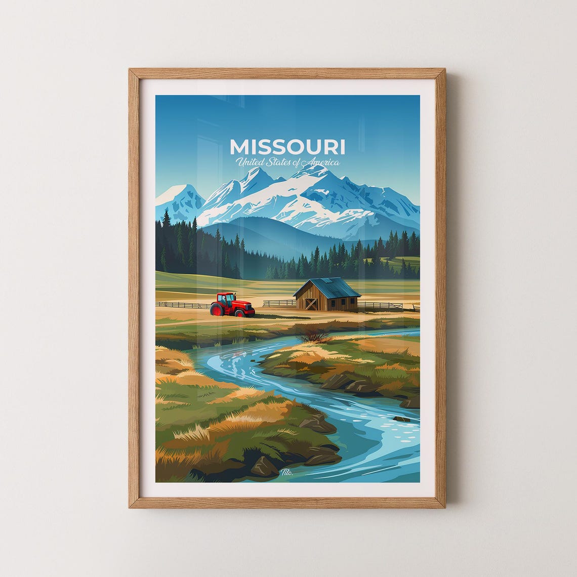 Missouri Countryside Farm Barn Tractor Mountain River Poster