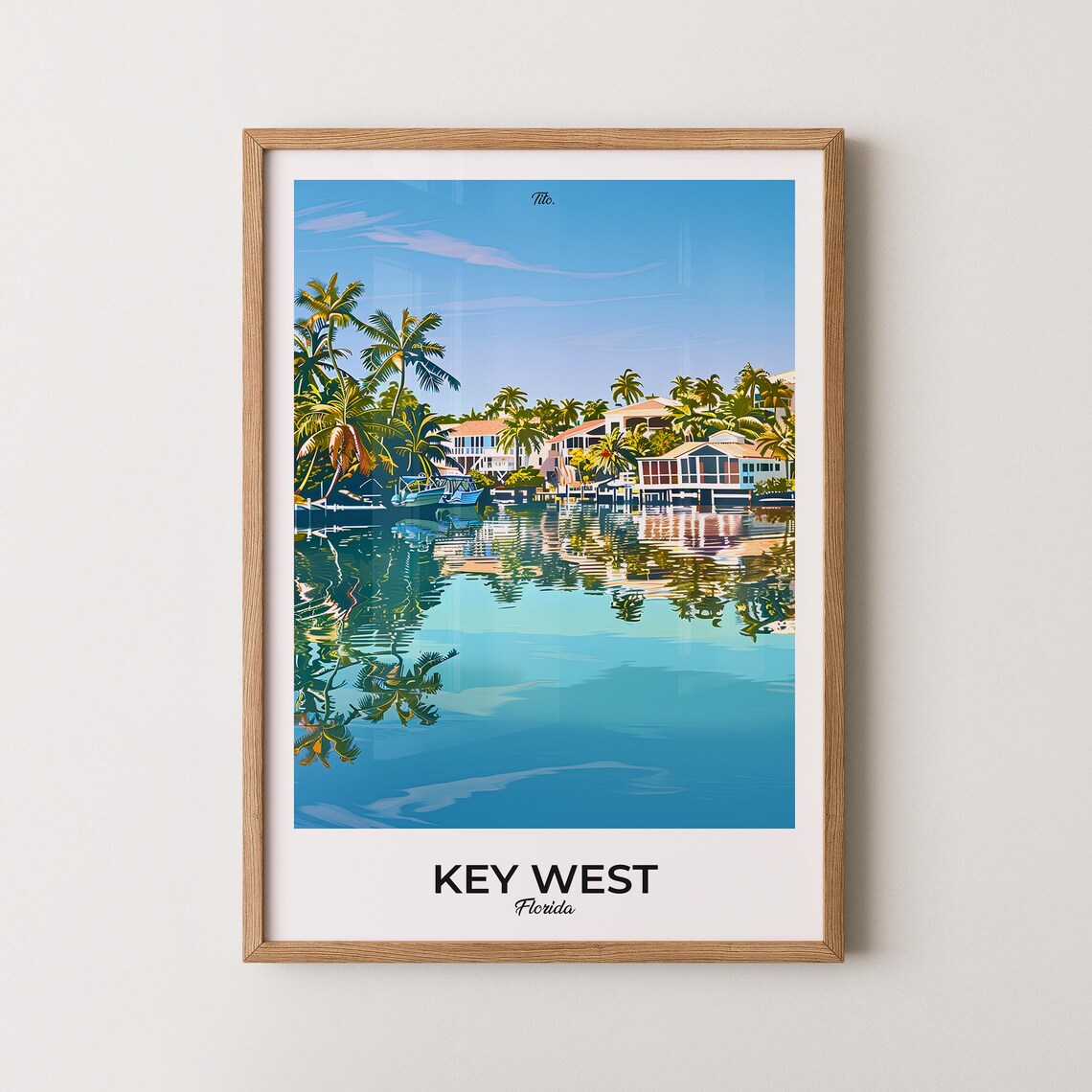 Key West Florida Palms Mirrored Harbor Scenic Travel Art Poster