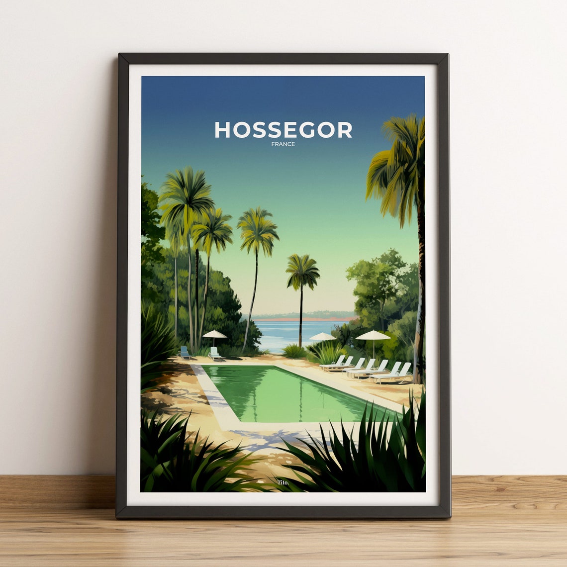 Hossegor France Tropical Pool Beach Holiday Palms Travel Poster