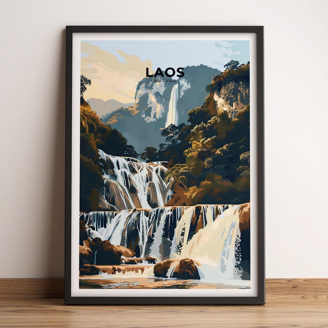 Laos Tropical Waterfall Jungle Cliffs Scenic Nature Travel Poster