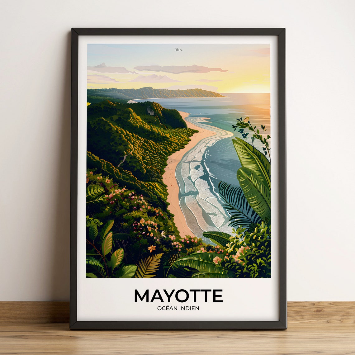 Mayotte Island Tropical Bay Cliffs Sunset Lagoon Travel Poster