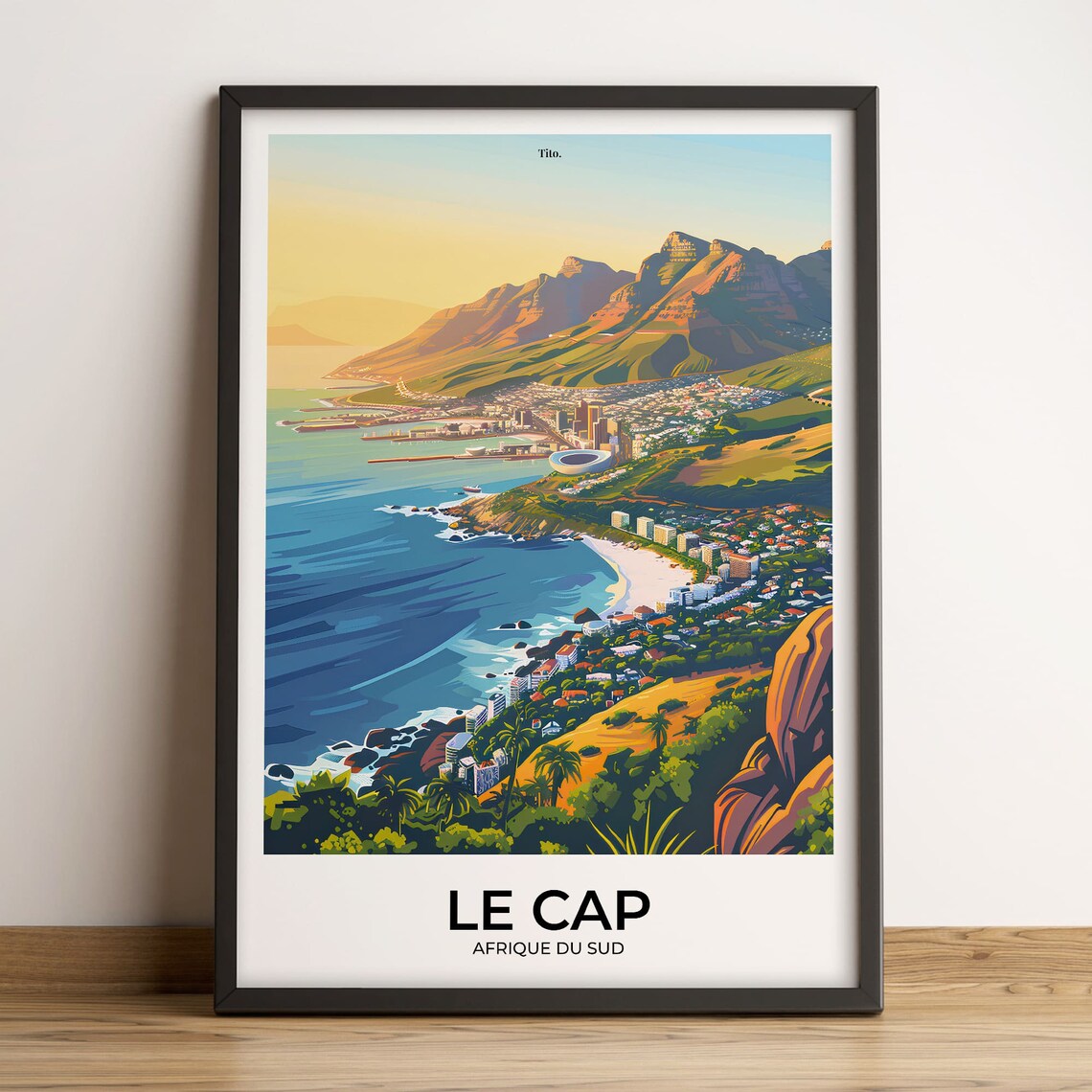 Cape Town Table Mountain Coastal Cityscape Sunset Travel Poster