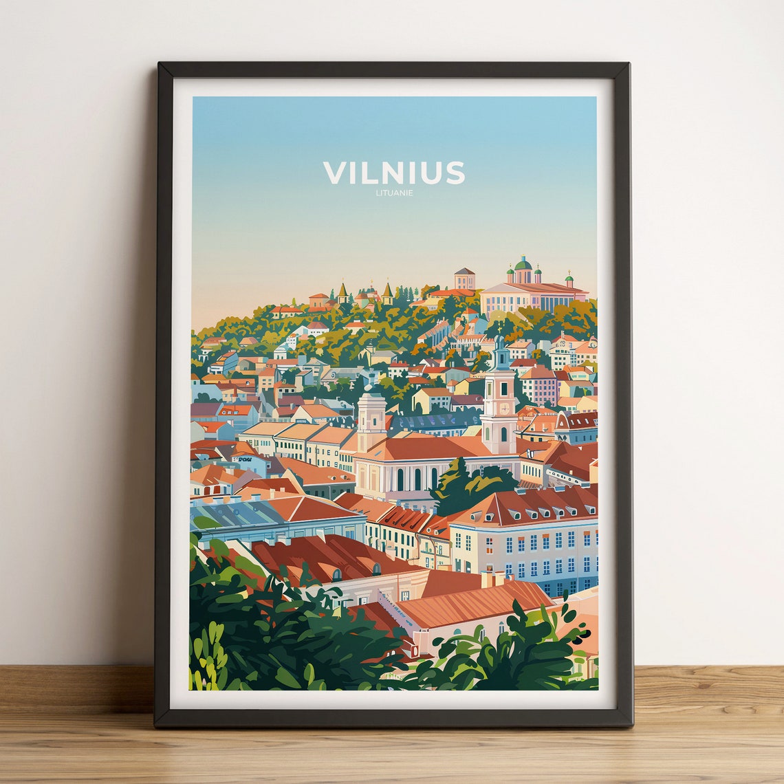 Vilnius Lithuania Old Town Roofs Vintage Travel Poster Artwork