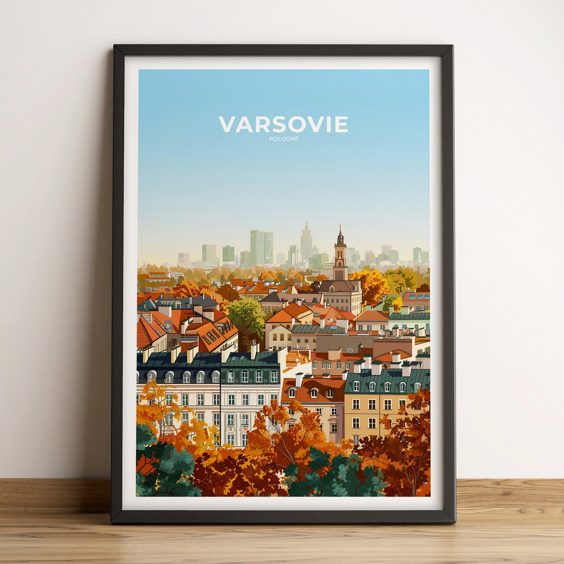 Warsaw Poland Historic Rooftops Warm Vintage Style Travel Poster