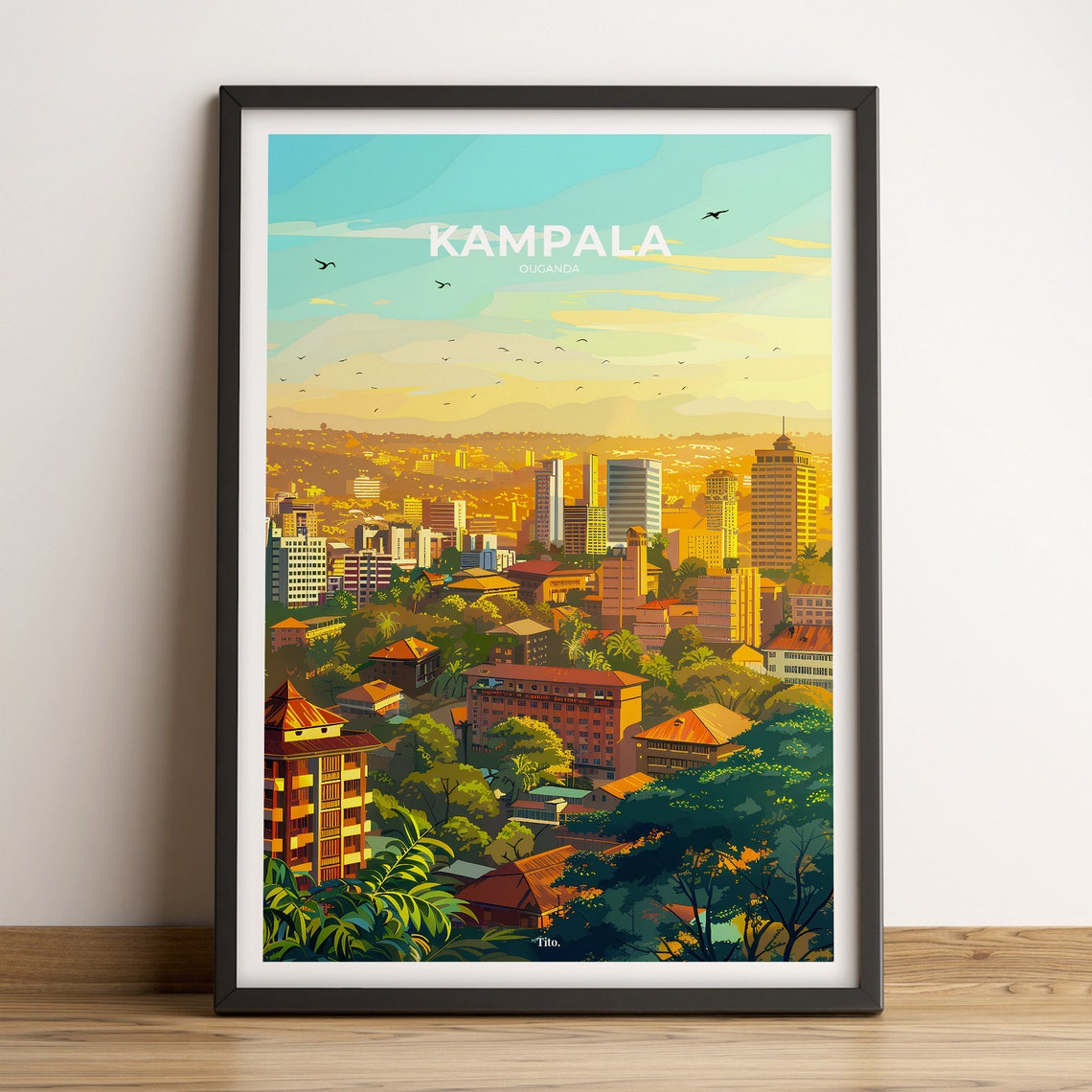 Kampala Uganda City Skyline Sunset View Full Bleed Travel Poster