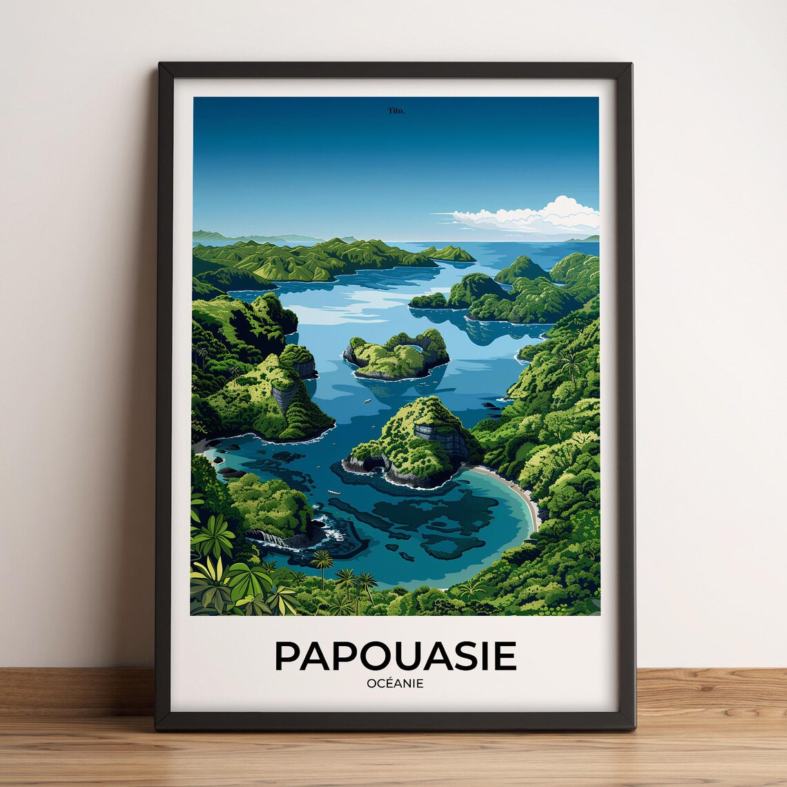 Papua Tropical Islands Turquoise Lagoon Vintage Travel Poster