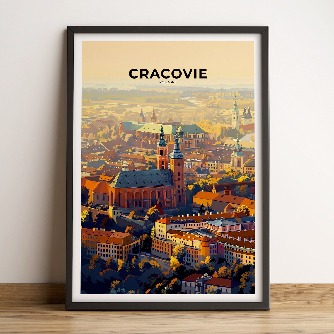 Krakow Poland Historic Skyline Gothic Spires Vintage Travel Poster